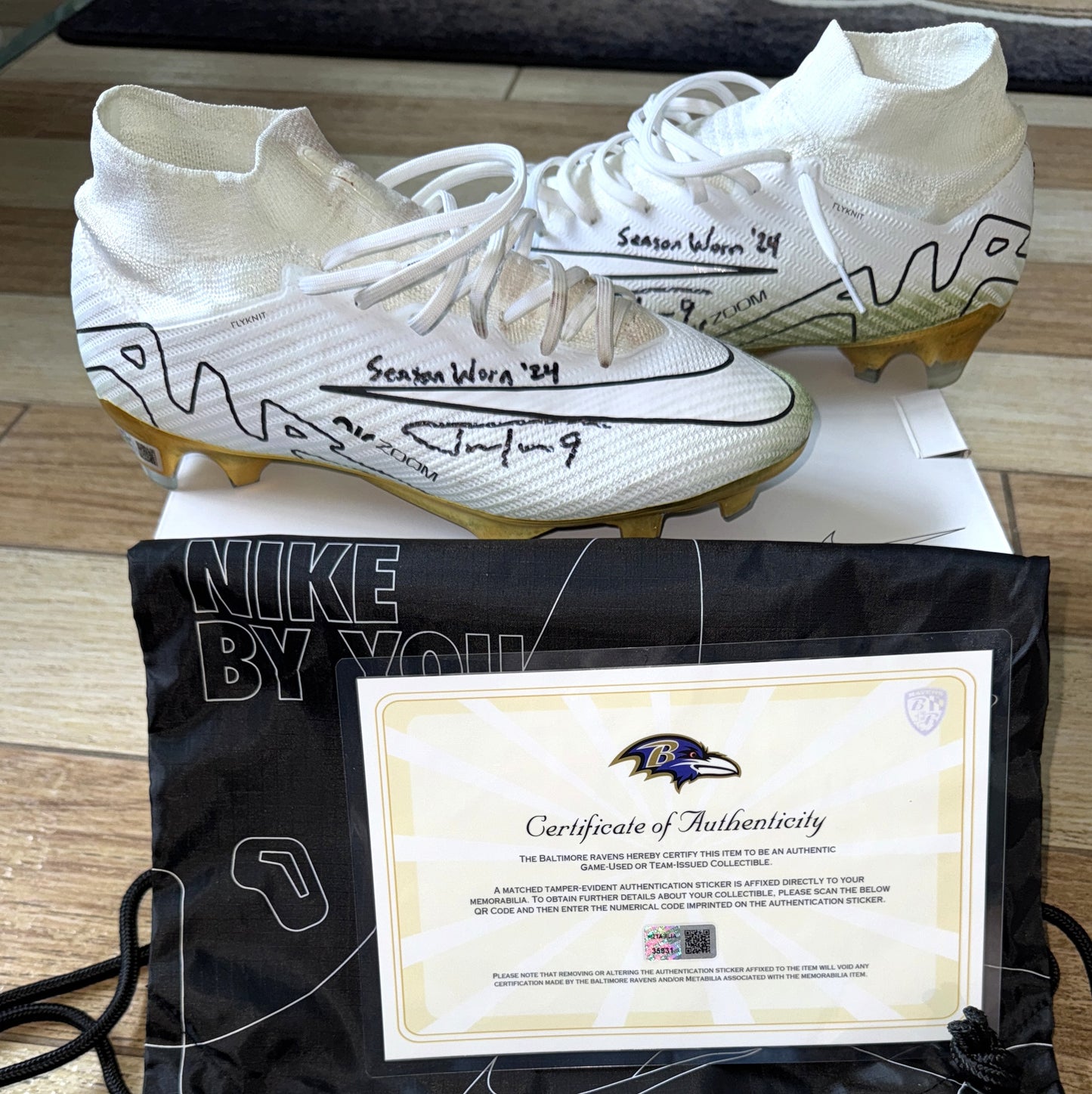 Justin Tucker Signed✍️GAME-WORN💪NFL Cleats👟11/07/24 Baltimore Ravens💜Inscribed. Worn vs Cincinnati Bengals💪