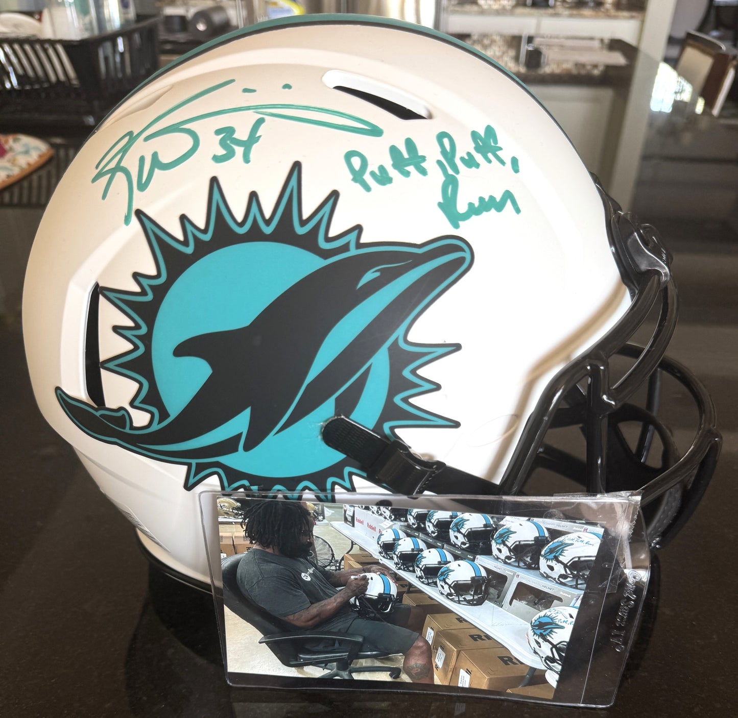 Ricky Williams Signed Miami Dolphins Full-Size Authentic On-Field Lunar Eclipse Alternate Speed Helmet Inscribed "Puff, Puff, Run" Inc. Authentication π‘οΈ