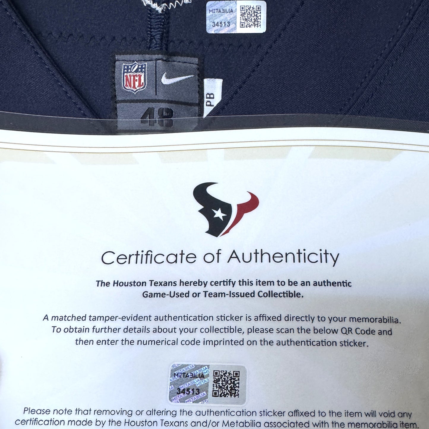 J.J. Watt TEAM / GAME ISSUED Color Rush π¨ Houston Texans Nike NFL Jersey Inc COA π‘οΈ