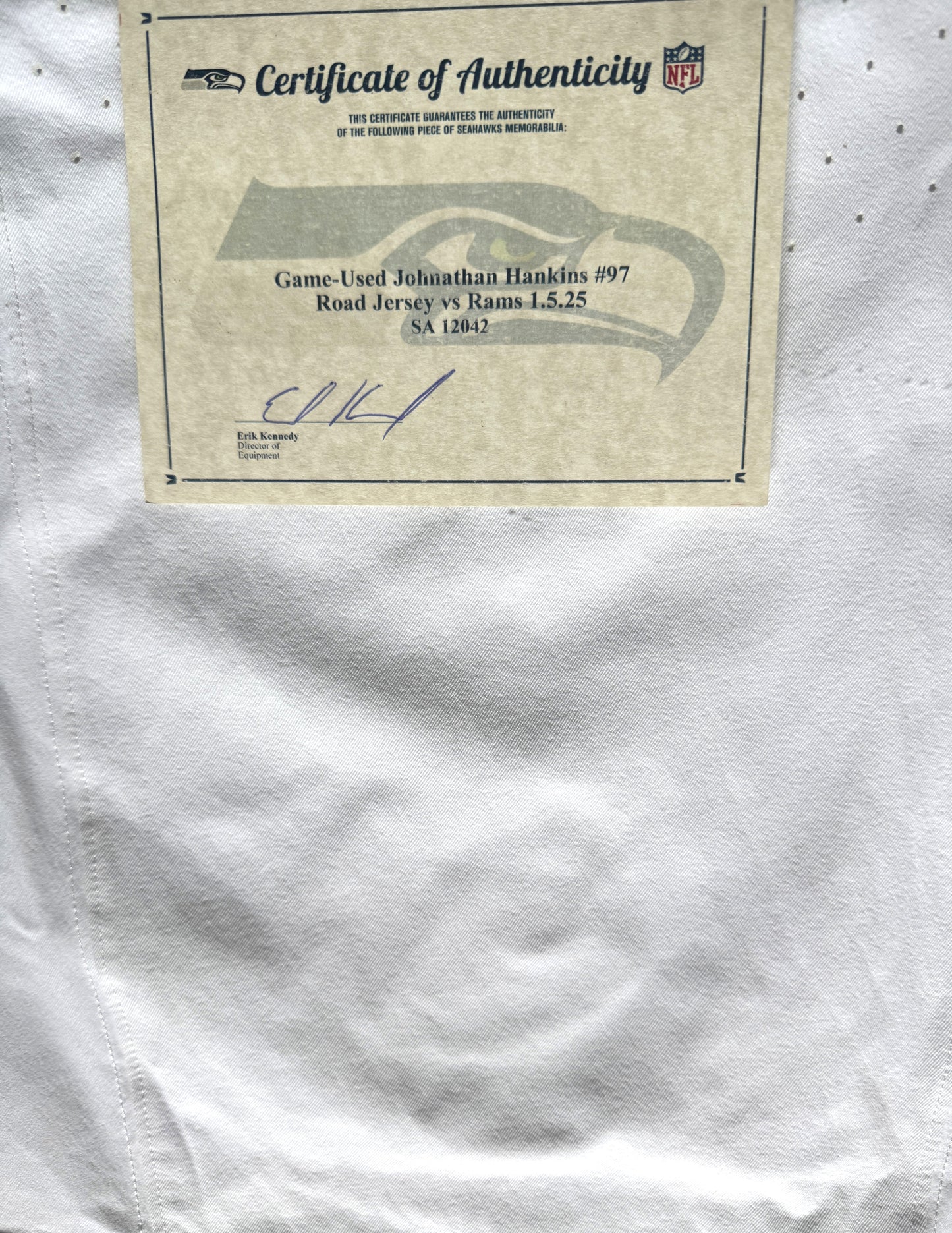 Johnathan Hankins GAME-WORN πͺ 01/05/25 Seattle Seahawks NFL Jersey π vs. Los Angeles Rams π inc.COA π₯