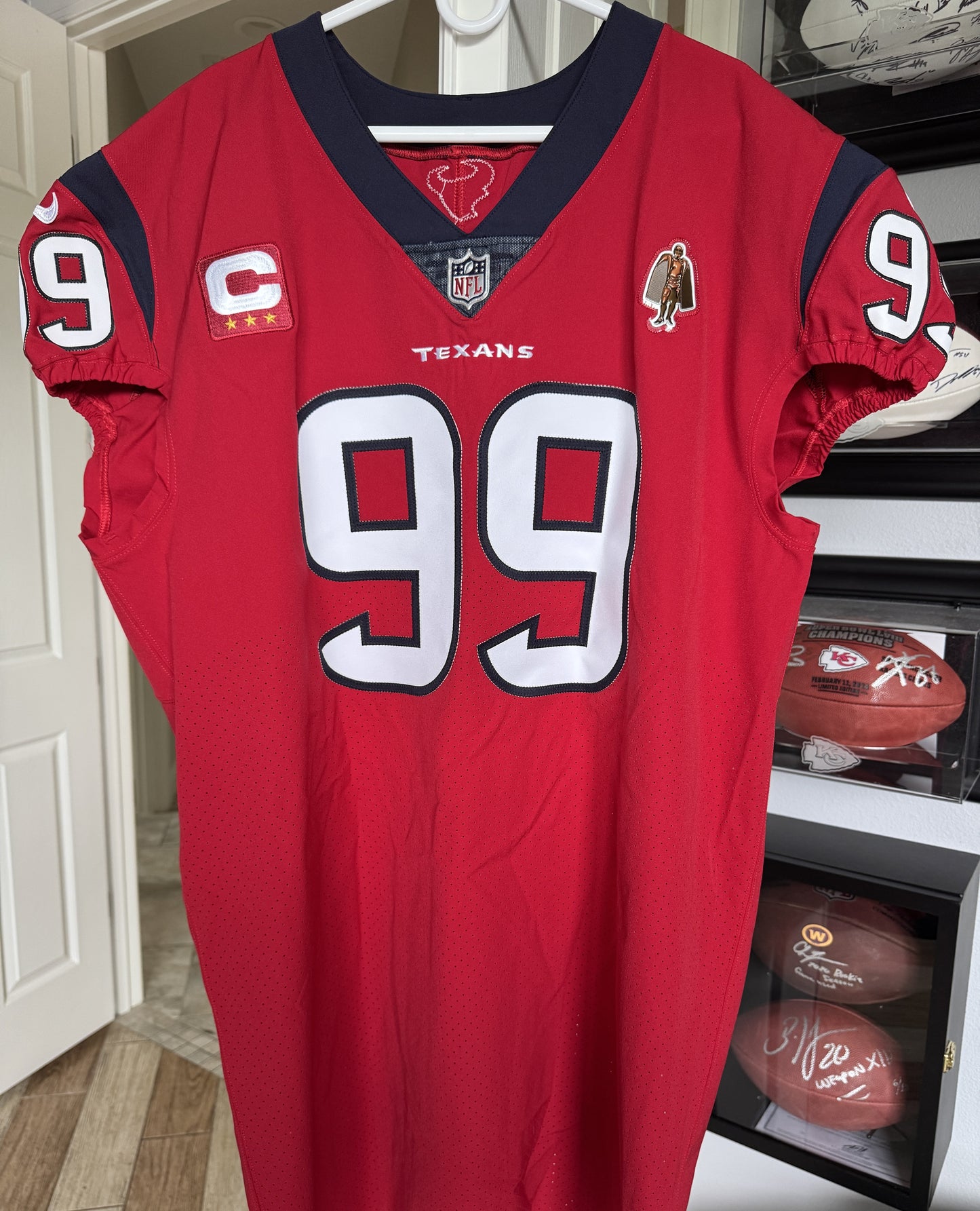 J.J. Watt π― TEAM ISSUED πͺ Houston Texans On-Field Nike NFL Jersey π Includes Walter Payton NFL Man of the Year & Captain Patches