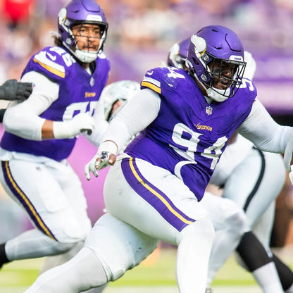 Taki Taimani GAME USED 💪 10/06/24 Minnesota Vikings Nike NFL Jersey 👕 vs. New York Jets London Game ✅ Inc. PSA Authenticity 🛡️