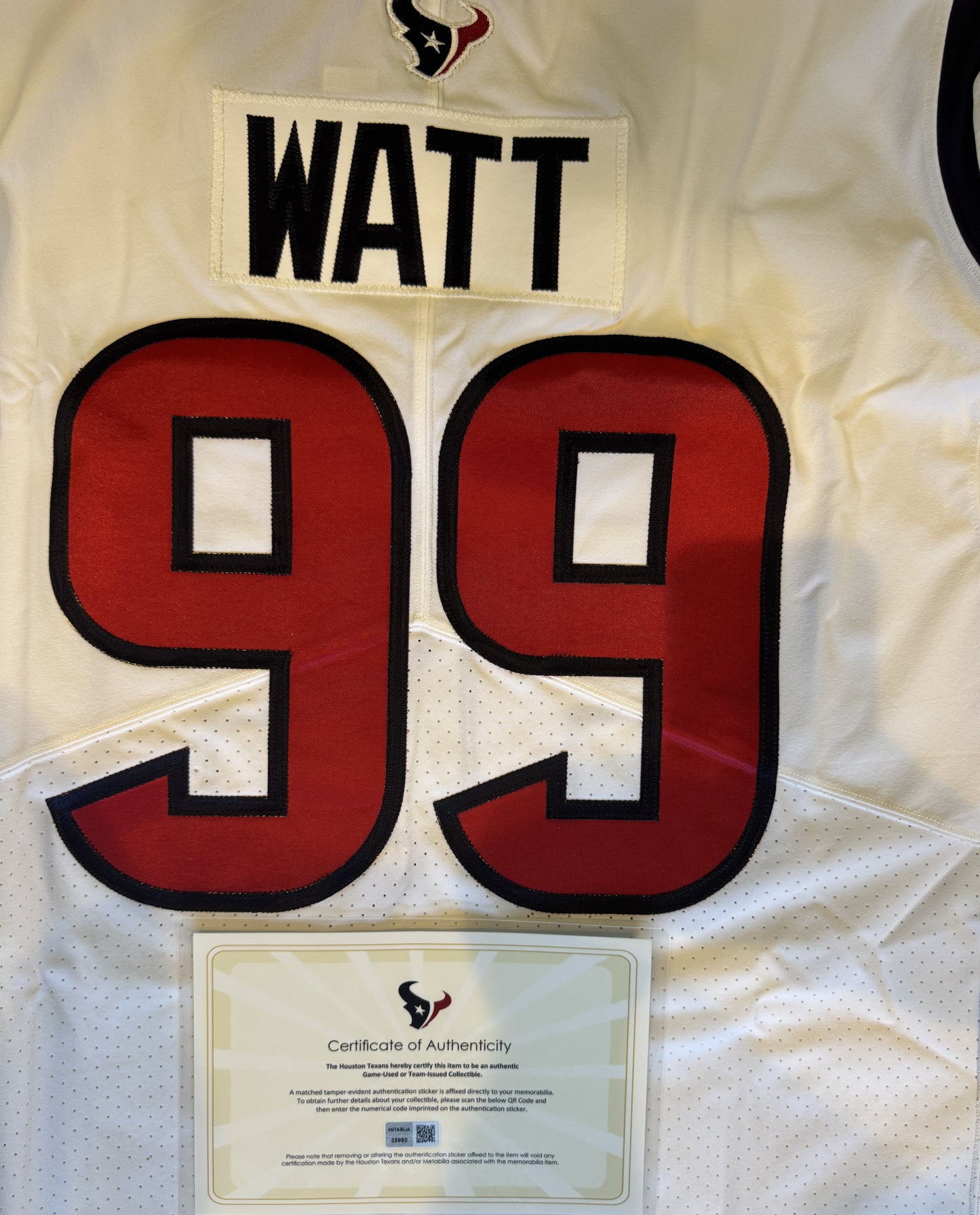 J.J. Watt 💯 GAME ISSUED 💪 Houston Texans On-Field Nike NFL Jersey 👕 Also includes COA 🛡️ & Walter Payton NFL Man of the Year Patch