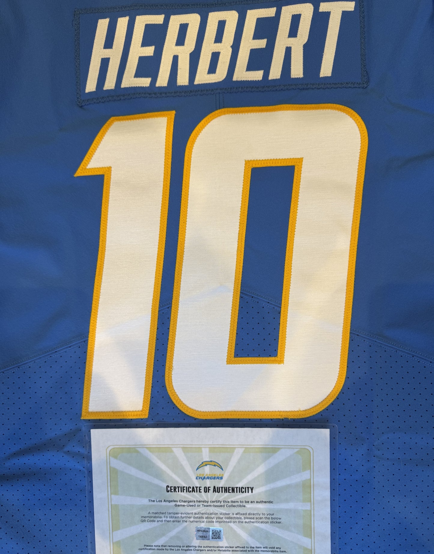 Justin Herbert TEAM ISSUED Los Angeles Chargers NFL Jersey includes sleeves 💯 RARE ⚡ Inc COA 🛡️