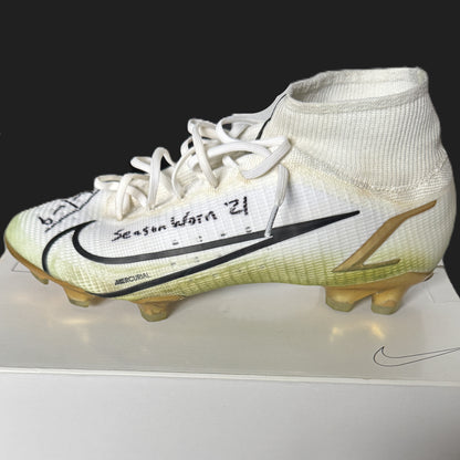Justin Tucker Signed ✍️ + Inscribed GAME WORN 💪 NFL Cleats 👟 21-22 Season Baltimore Ravens 💜 Also includes COA 🛡️