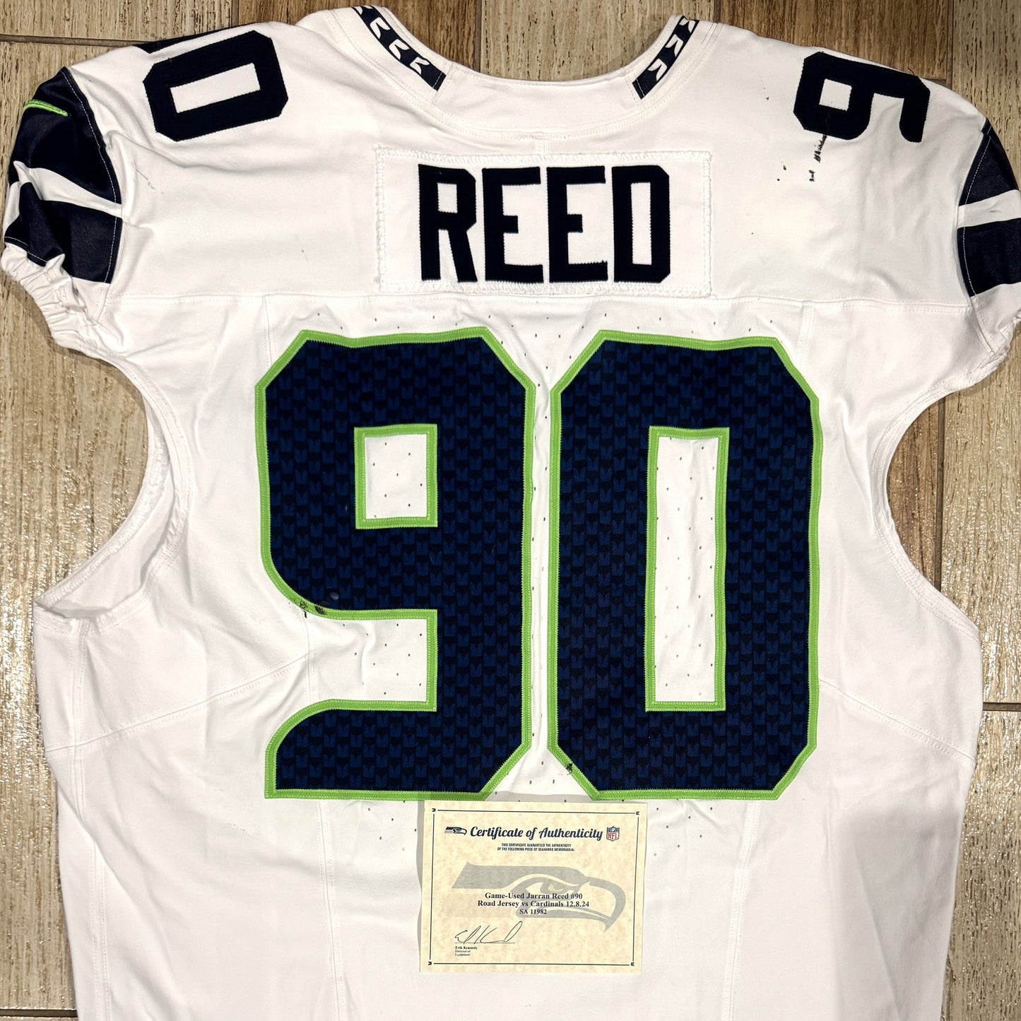 Jarran Reed GAME WORN 💪 12/08/2024 Seattle Seahawks NFL Jersey 👕 vs. Arizona Cardinals 🐦 Inc. COA