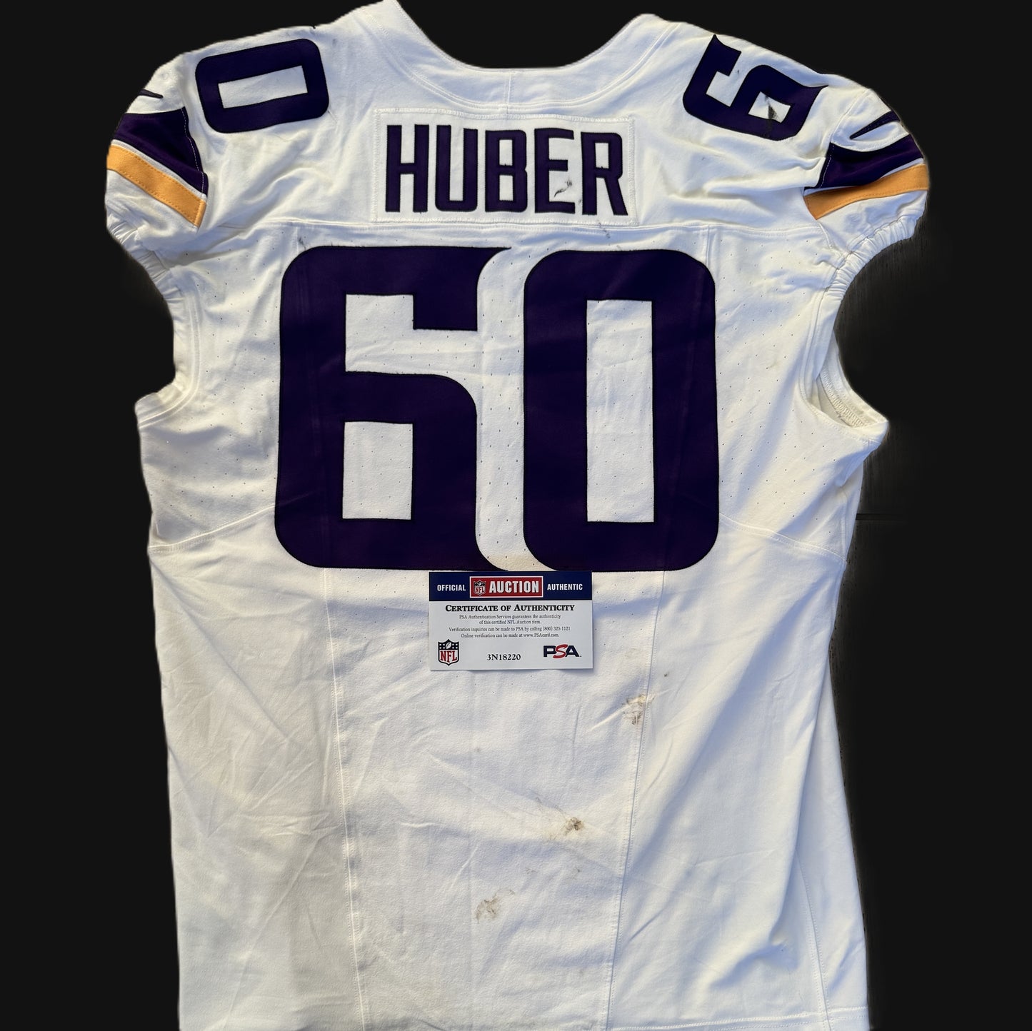 Joe Huber GAME WORN 💪 09/28/25 Minnesota Vikings vs Pittsburgh Steelers Nike NFL Jersey Also includes PSA Authentication