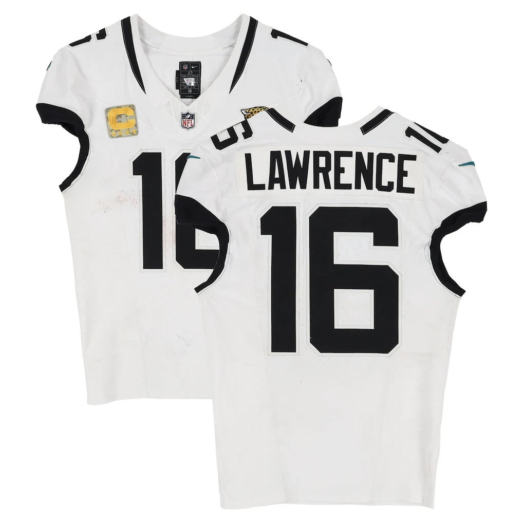 Trevor Lawrence GAME WORN 11/09/25 PHOTO MATCHED Jacksonville Jaguars Nike NFL Jersey vs Houston Texans Also includes Fanatics COA