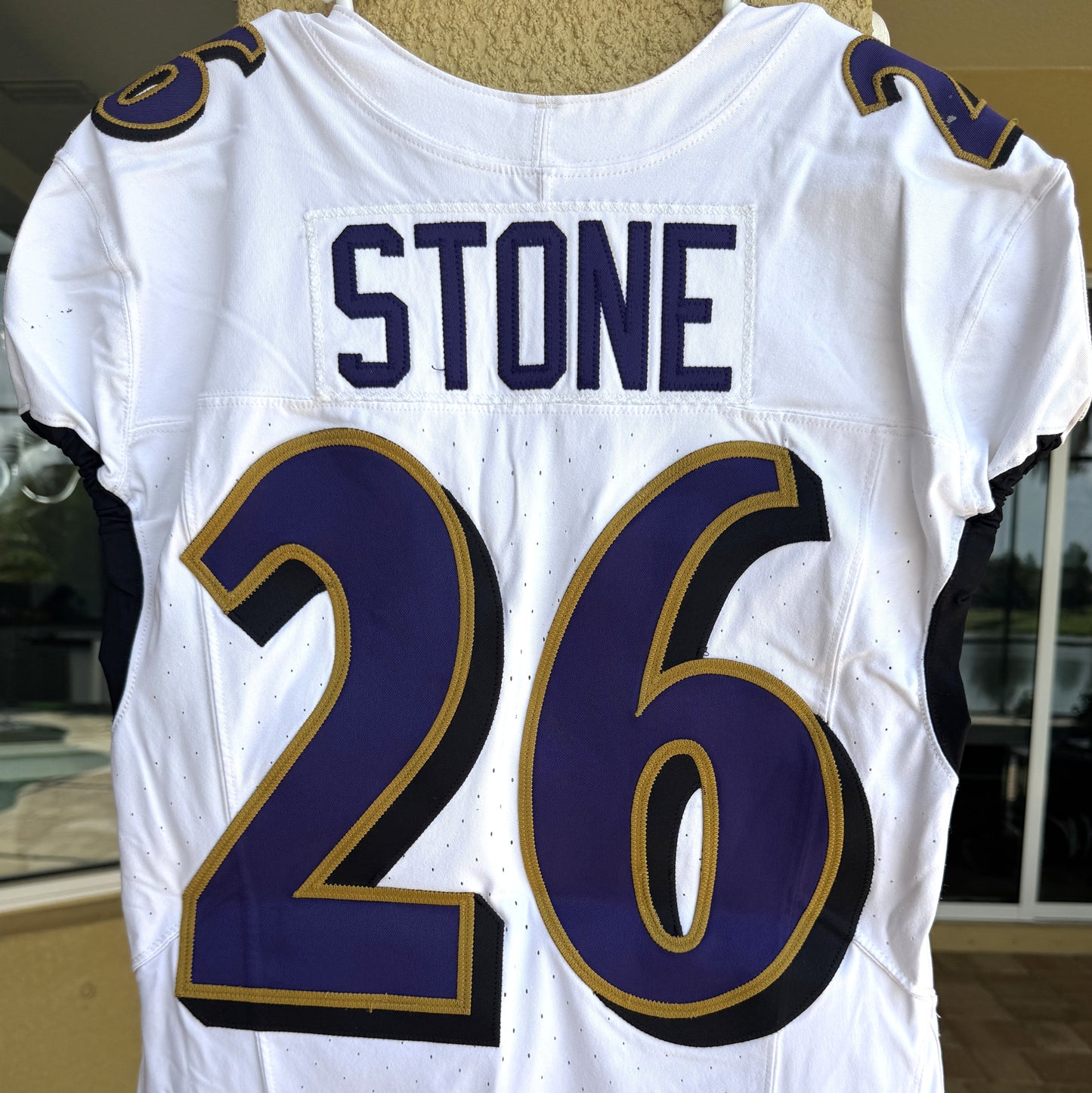 Geno Stone GAME WORN💪(10/15/2023) On-Field Baltimore Ravens💜NFL Jersey 🌍vs. the Titans