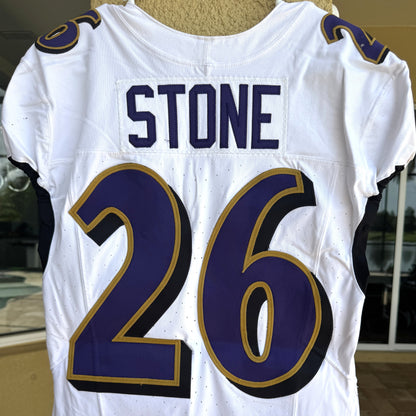 Geno Stone GAME WORN💪(10/15/2023) On-Field Baltimore Ravens💜NFL Jersey 🌍vs. the Titans