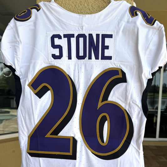 Geno Stone GAME WORN💪(10/15/2023) On-Field Baltimore Ravens💜NFL Jersey 🌍vs. the Titans