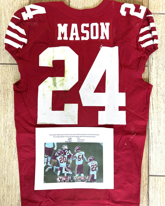 Jordan Mason GAME WORN 10/20/24 PHOTO MATCHED 📸 San Francisco 49ers NFL Jersey 👕 vs Kansas City Chiefs Also includes PSA COA 🛡️