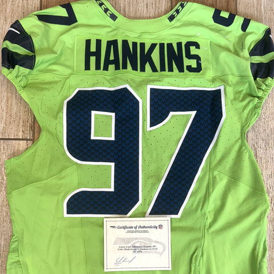 Johnathan Hankins GAME-WORN💪12/15/24 Seattle Seahawks NFL Color Rush Jersey👕vs. Green Bay Packers Inc.COA