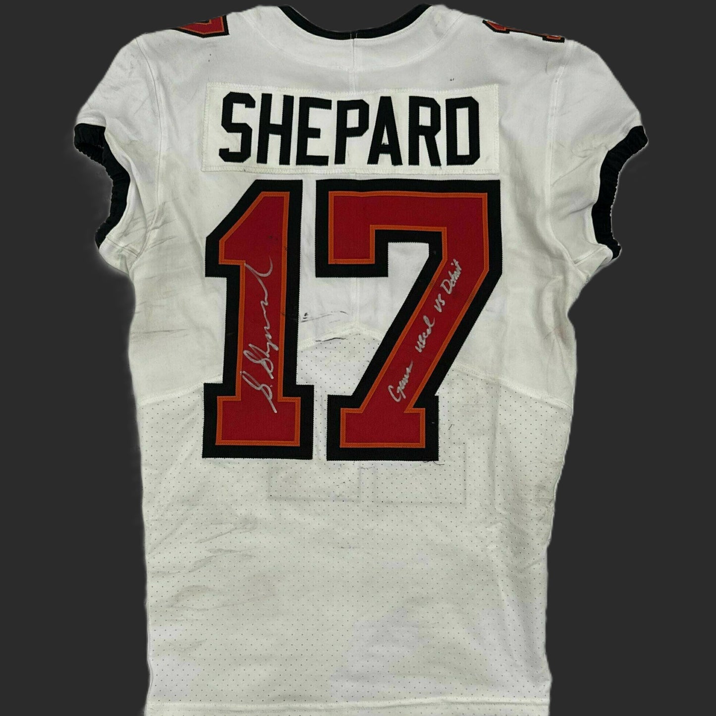 Sterling Shepard Signed + Inscribed GAME WORN 10/20/25 Tampa Bay Buccaneers Jersey vs Detroit Lions Also includes COA 🛡️