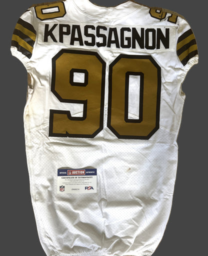Tanoh Kpassagnon GAME WORN 💪 10/02/22 New Orleans Saints ⚜️ Nike NFL Jersey 🎽 vs. Minnesota Vikings - PSA Authenticated 🛡️