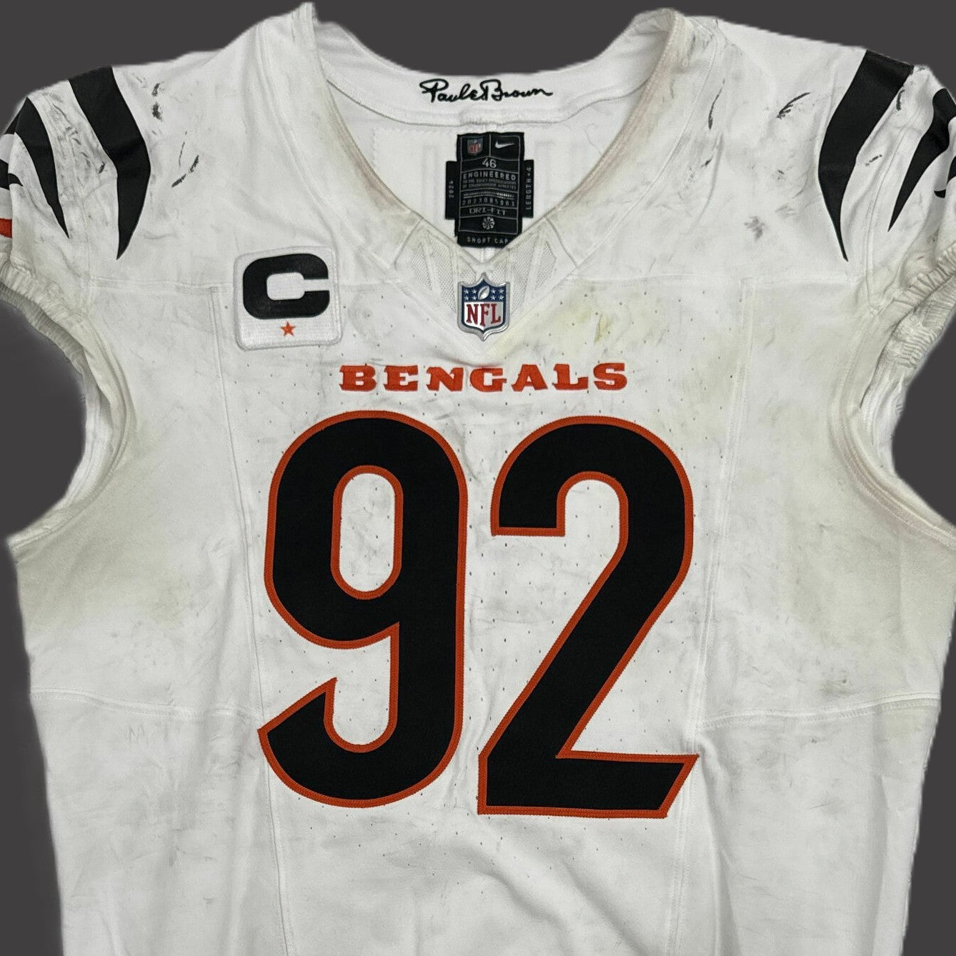 B.J. Hill GAME WORN 💪 10/16/25 Cincinnati Bengals Nike NFL Jersey vs. Steelers inc. COA 🛡️