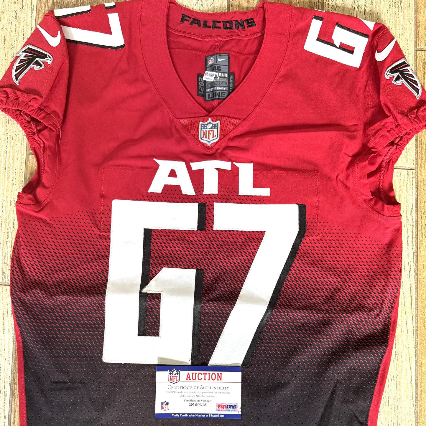 Drew Dalman GAME WORN💪10/10/21 Atlanta Falcons🦅NFL Jersey - Nike PSA COA💯vs.Jets (London)