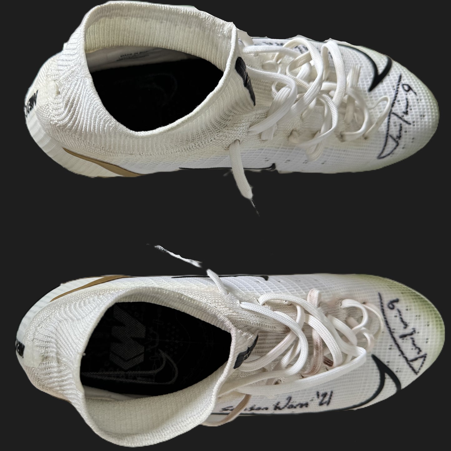 Justin Tucker Signed ✍️ + Inscribed GAME WORN 💪 NFL Cleats 👟 21-22 Season Baltimore Ravens 💜 Also includes COA 🛡️