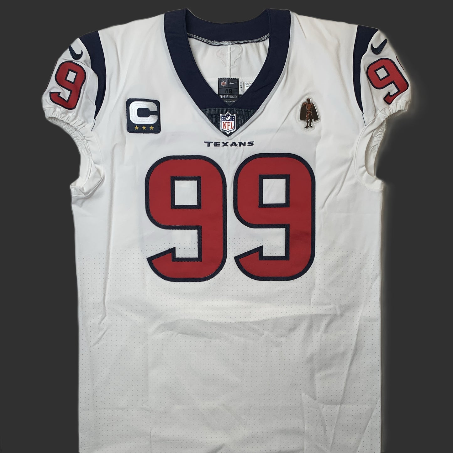 J.J. Watt 💯 GAME ISSUED 💪 Houston Texans On-Field Nike NFL Jersey 👕 Also includes COA 🛡️ & Walter Payton NFL Man of the Year Patch