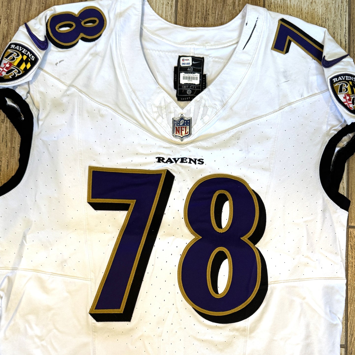Morgan Moses GAME-WORN💪10/15/23 Baltimore Ravens💜Nike NFL Jersey vs.Titans🌍vs. Titans (London Game)