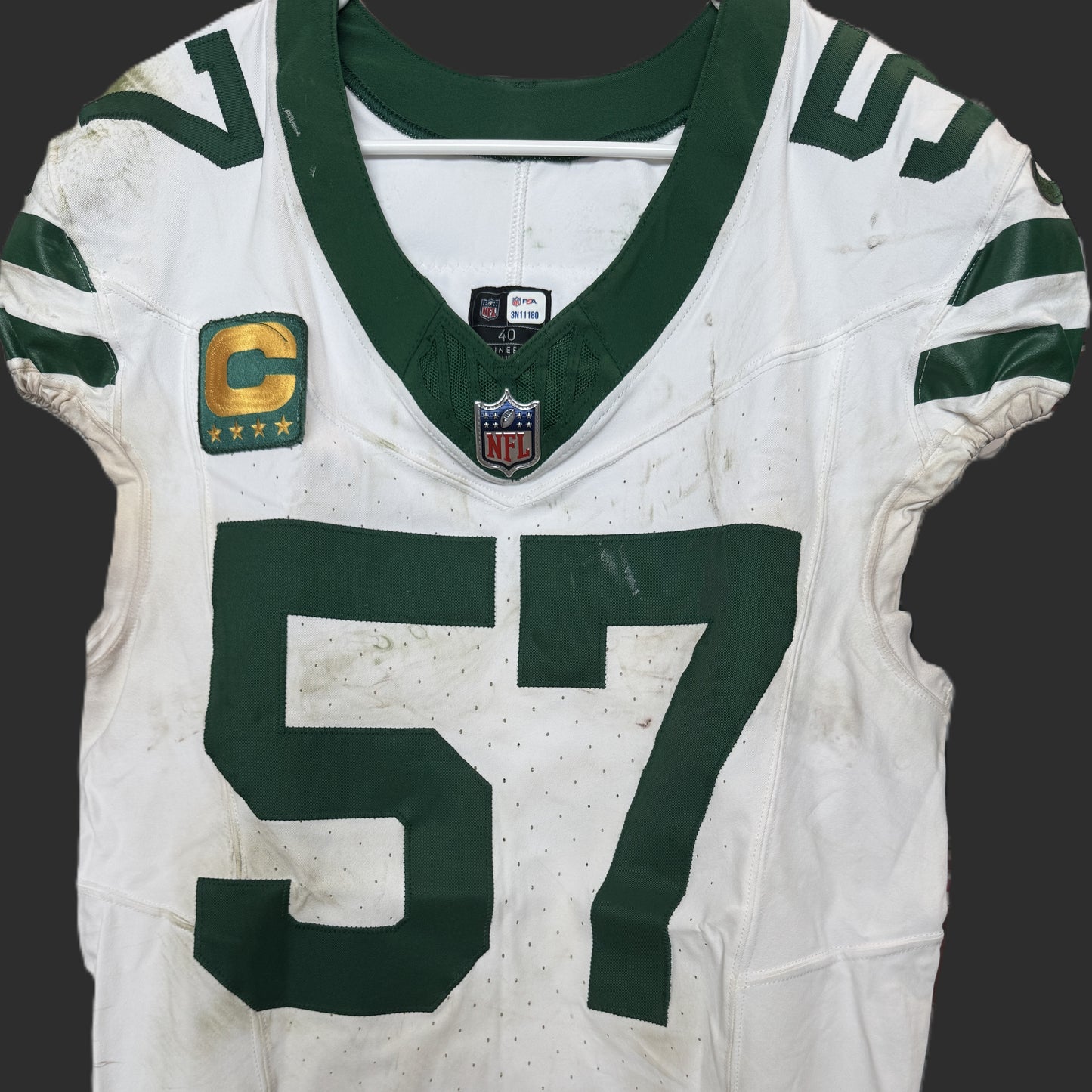 C.J. Mosley GAME USED 💪 10/20/2024 PHOTO MATCHED 📸 New York Jets NFL Nike Jersey👕Inc. PSA COA📄