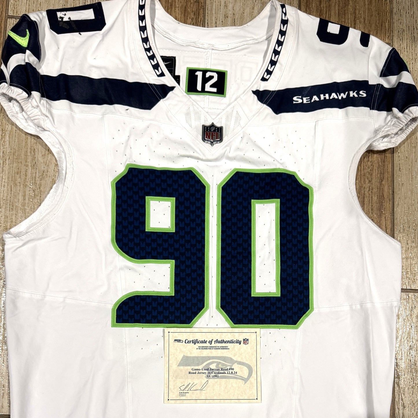Jarran Reed GAME WORN 💪 12/08/2024 Seattle Seahawks NFL Jersey 👕 vs. Arizona Cardinals 🐦 Inc. COA