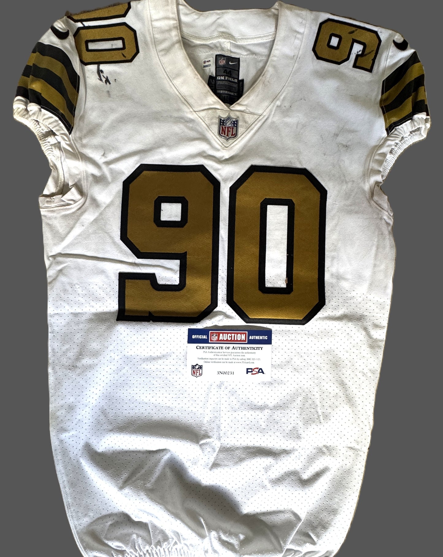 Tanoh Kpassagnon GAME WORN 💪 10/02/22 New Orleans Saints ⚜️ Nike NFL Jersey 🎽 vs. Minnesota Vikings - PSA Authenticated 🛡️
