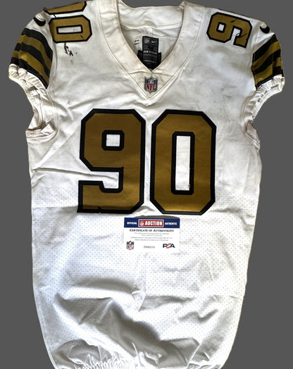 Tanoh Kpassagnon GAME WORN 💪 10/02/22 New Orleans Saints ⚜️ Nike NFL Jersey 🎽 vs. Minnesota Vikings - PSA Authenticated 🛡️