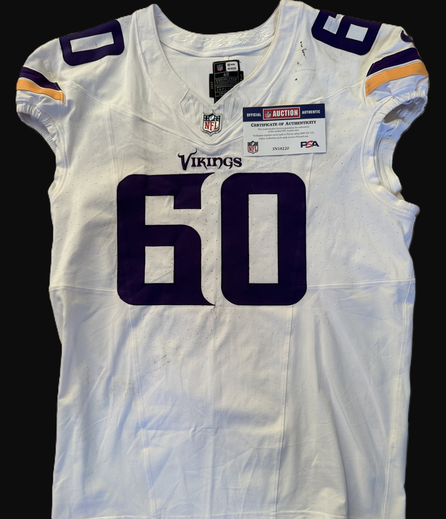 Joe Huber GAME WORN 💪 09/28/25 Minnesota Vikings vs Pittsburgh Steelers Nike NFL Jersey Also includes PSA Authentication