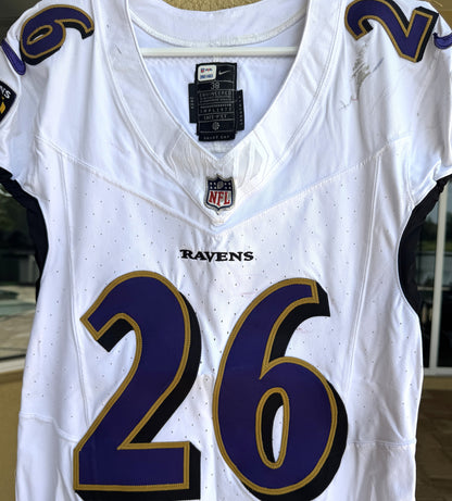 Geno Stone GAME WORN💪(10/15/2023) On-Field Baltimore Ravens💜NFL Jersey 🌍vs. the Titans