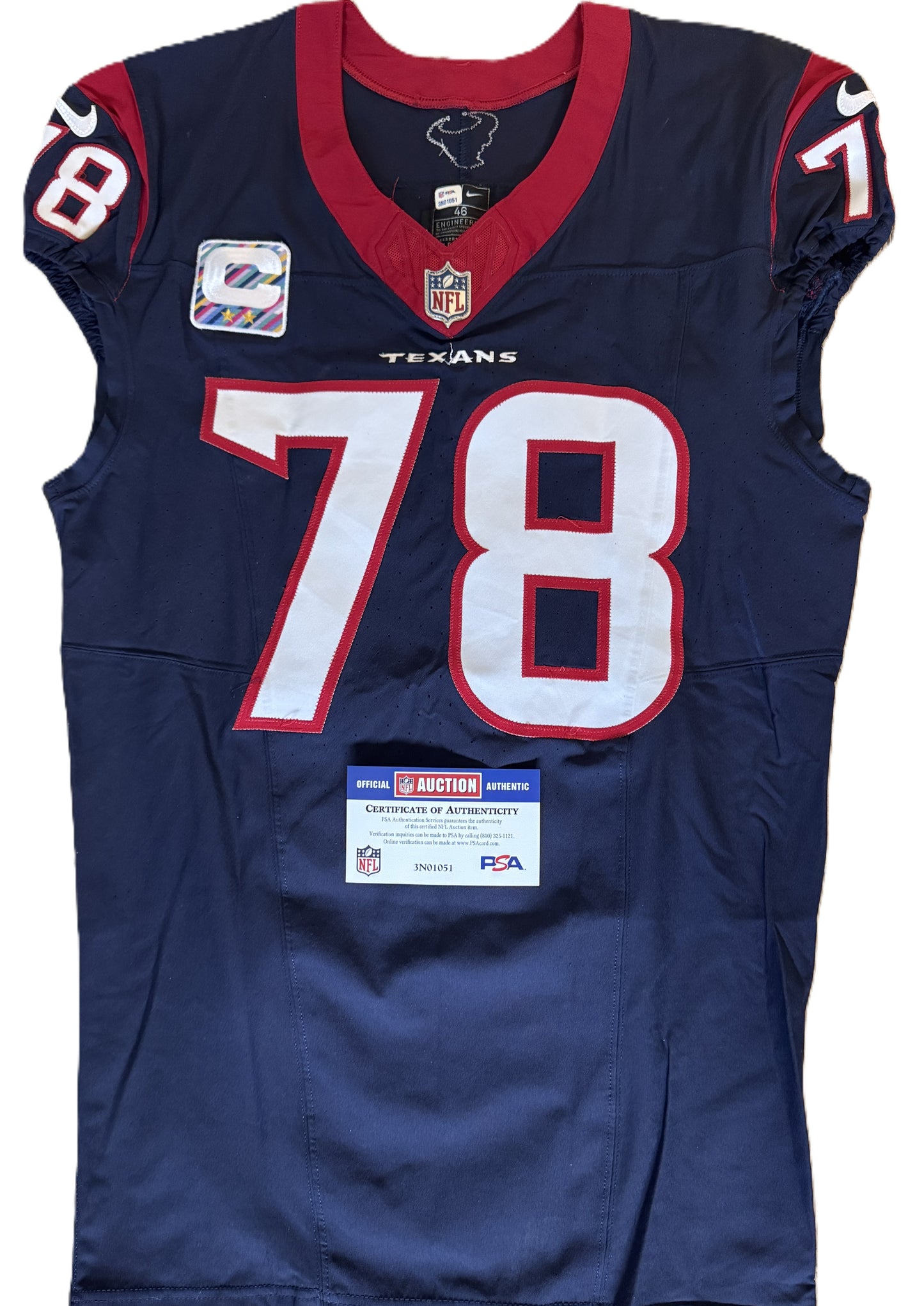 Laremy Tunsil GAME WORN 💪 10/15/2023 PHOTO MATCHED 📸 Houston Texans Nike NFL Jersey🎽 vs. New Orleans Saints (Crucial Catch Game)
