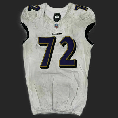 Andrew Vorhees GAME-WORN 💪 11/09/25 Baltimore Ravens 💜 NFL Jersey WIN vs Minnesota Vikings  Also Includes Certificate of Authenticity