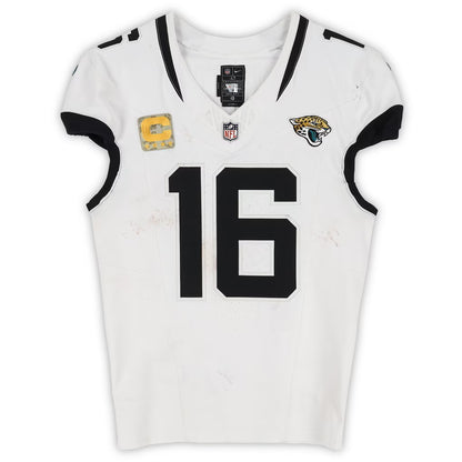 Trevor Lawrence GAME WORN 11/09/25 PHOTO MATCHED Jacksonville Jaguars Nike NFL Jersey vs Houston Texans Also includes Fanatics COA
