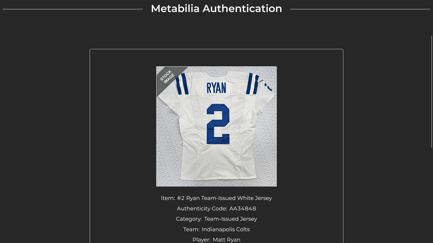Matt Ryan GAME/TEAM ISSUED 💪 Indianapolis Colts 🐎 Nike NFL Jersey 👕 Includes COA📄