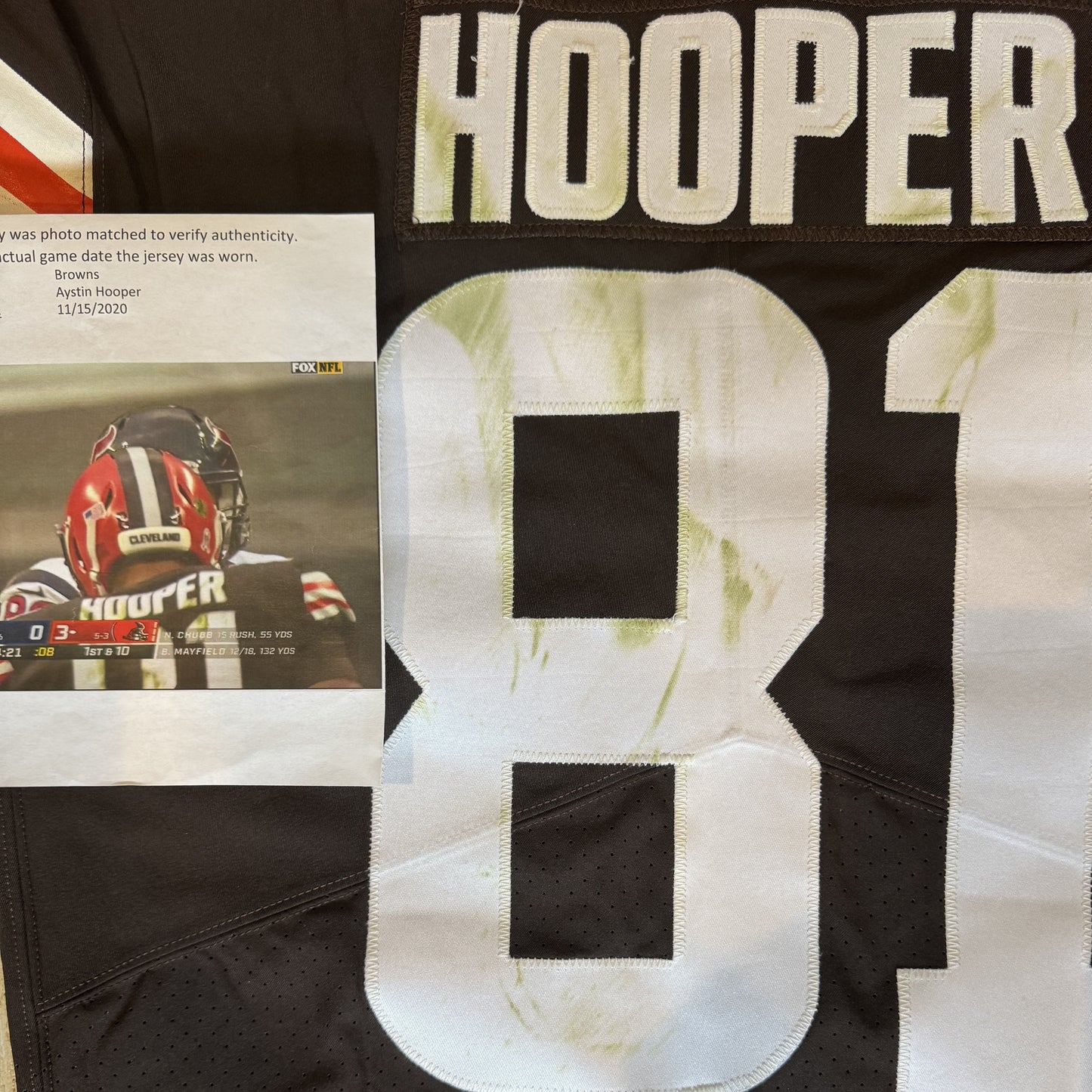 Austin Hooper GAME-WORN 11/15/20💪PHOTO-MATCHED📸Cleveland Browns NFL Jersey👕vs. Houston Texans