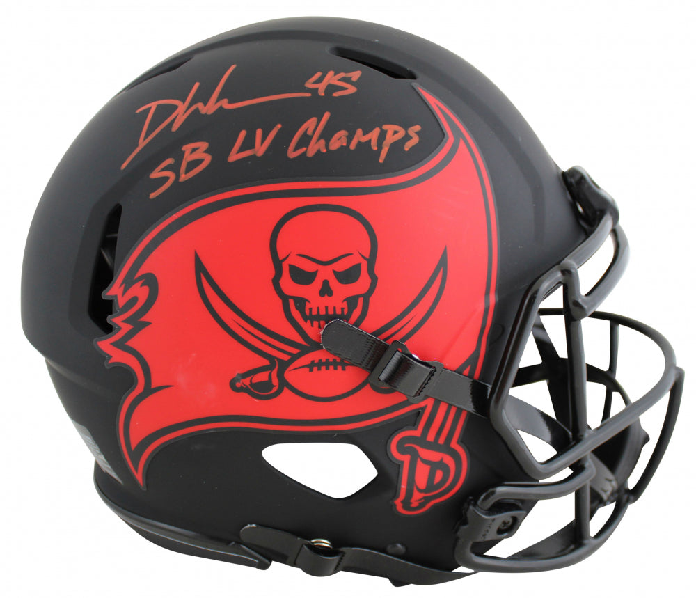Devin White Signed✍️Tampa Bay Buccaneers🏴‍☠️Full-Size Authentic On-Field Eclipse Alternate Speed Helmet Inscribed "SB LV Champs" 🏈