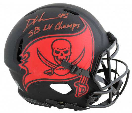Devin White Signed✍️Tampa Bay Buccaneers🏴‍☠️Full-Size Authentic On-Field Eclipse Alternate Speed Helmet Inscribed "SB LV Champs" 🏈