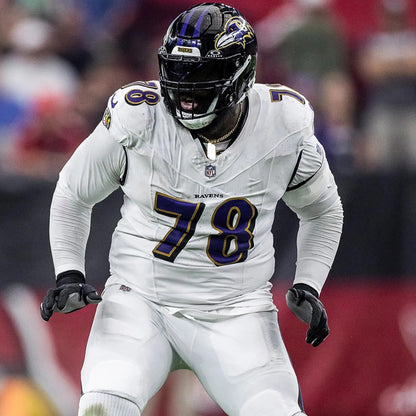 Morgan Moses GAME-WORN💪10/15/23 Baltimore Ravens💜Nike NFL Jersey vs.Titans🌍vs. Titans (London Game)