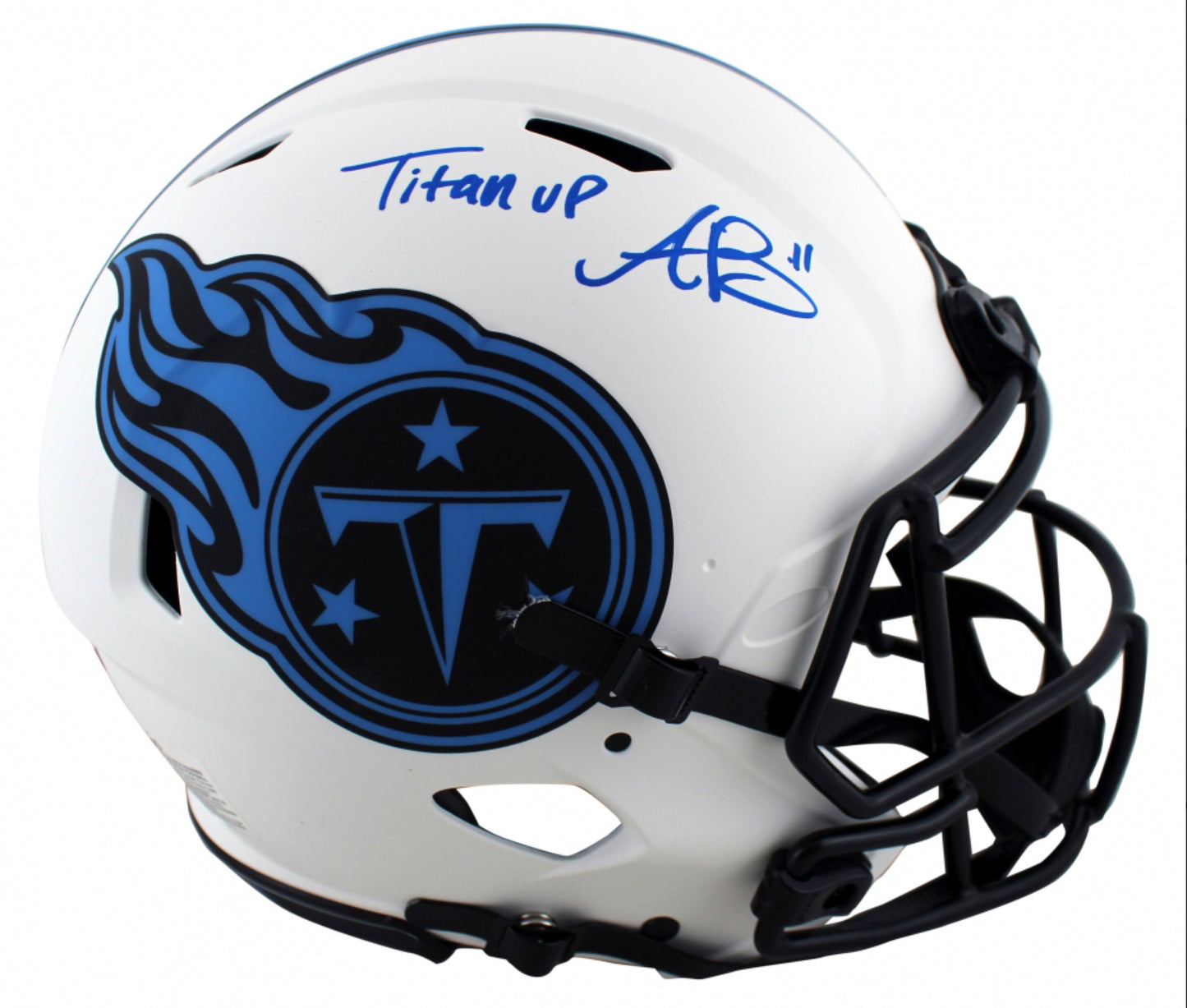 A J Brown Hand-Signed🖊️Tennessee Titans Full-Size Authentic On-Field Lunar Eclipse Alternate Speed Helmet Inscribed "Titan Up"💥