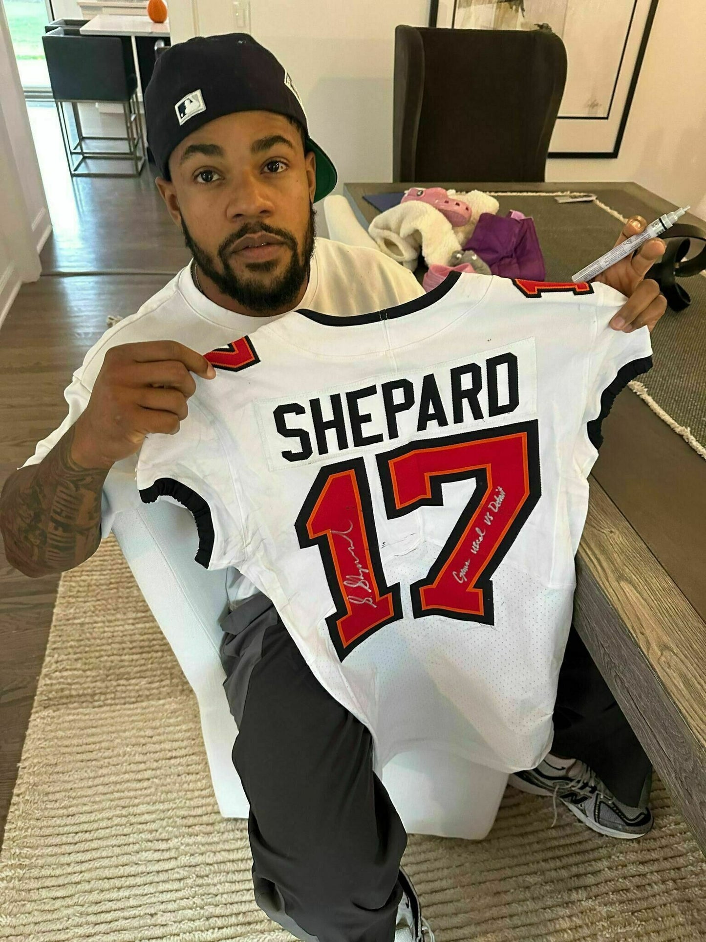 Sterling Shepard Signed + Inscribed GAME WORN 10/20/25 Tampa Bay Buccaneers Jersey vs Detroit Lions Also includes COA 🛡️