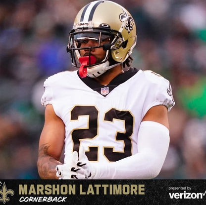 Marshon Lattimore GAME WORN 💪 10/07/24 PHOTO MATCHED 📸 New Orleans Saints ⚜️ Nike NFL Jersey🎽 vs. Kansas City Chiefs - PSA Authenticated 🛡️