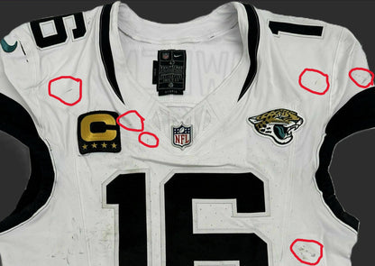 Trevor Lawrence GAME WORN 11/30/25 PHOTO MATCHED 📸 Jacksonville Jaguars NFL Jersey vs Tennessee Titans Also includes COA