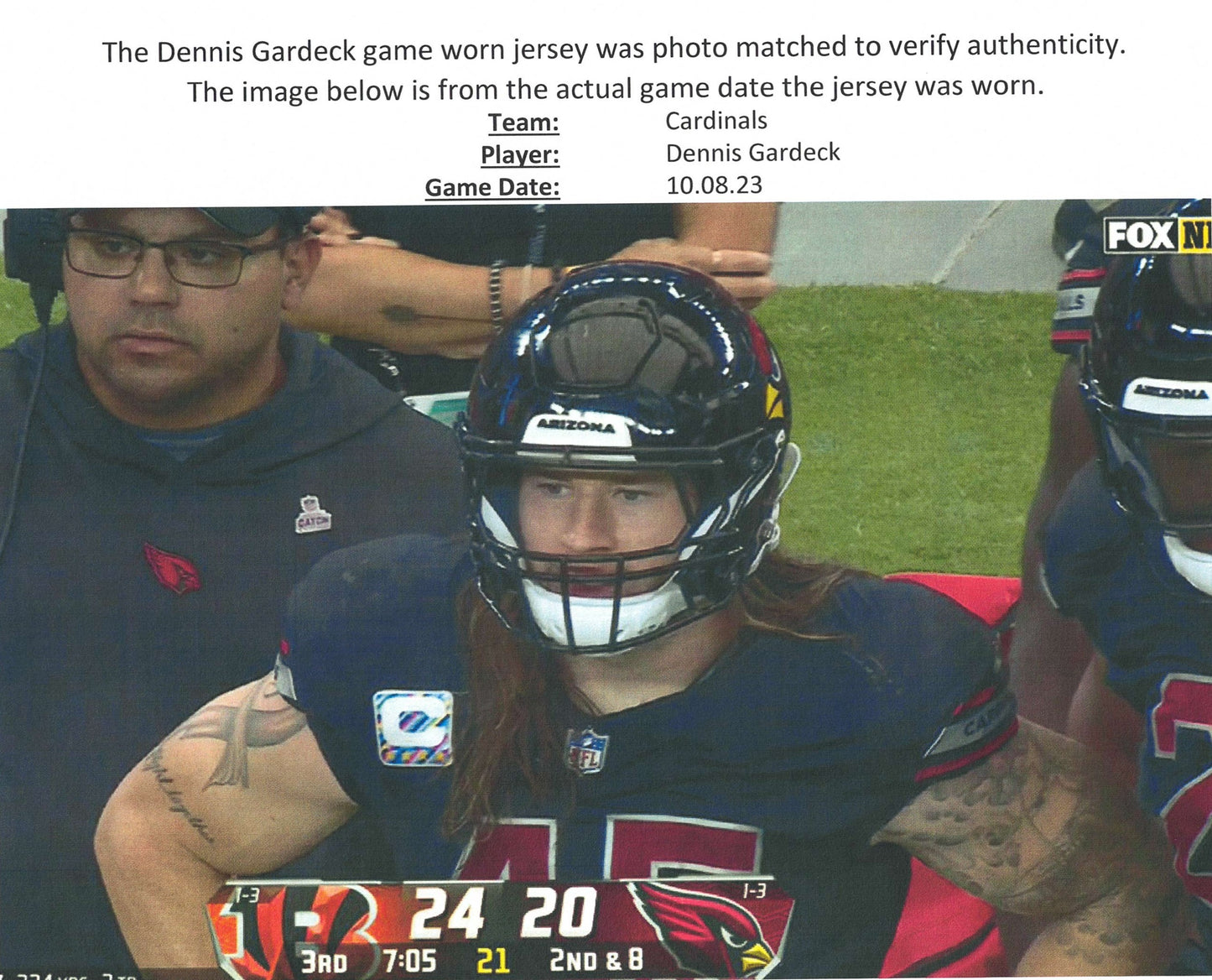 Dennis Gardeck GAME WORN💪10/08/2023 PHOTO MATCHED Arizona Cardinals NFL Jersey vs.Bengals🐅