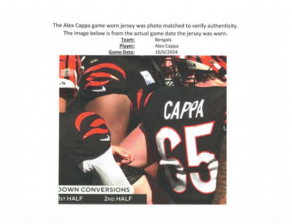 Alex Cappa GAME WORN💪10/06/24 Cincinnati Bengals🐅vs.Baltimore Ravens NFL Jersey👕Includes COA