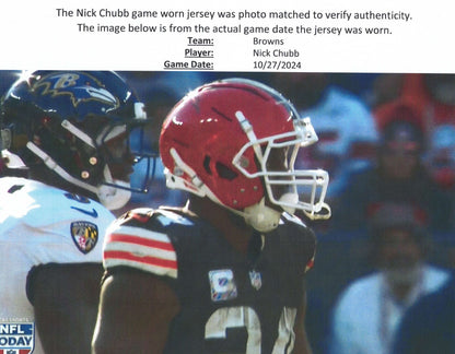 Nick Chubb GAME WORN/USED 10/27/24 💪 PHOTO-MATCHED 📸 Cleveland Browns On-Field NFL Jersey 👕 vs. Baltimore Ravens Also includes Professional Sports Authenticator (PSA)