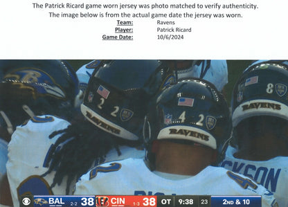 Patrick Ricard GAME-WORN💪10/06/24 PHOTO-MATCHED📸Baltimore Ravens💜NFL Jersey victory vs.Bengals