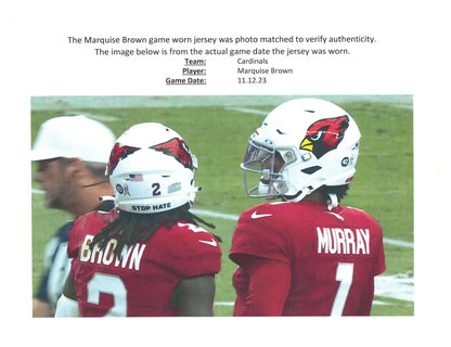 Marquise Brown GAME WORN💪11/12/23 PHOTO MATCHED Arizona Cardinals NFL Jersey WIN vs. Falcons