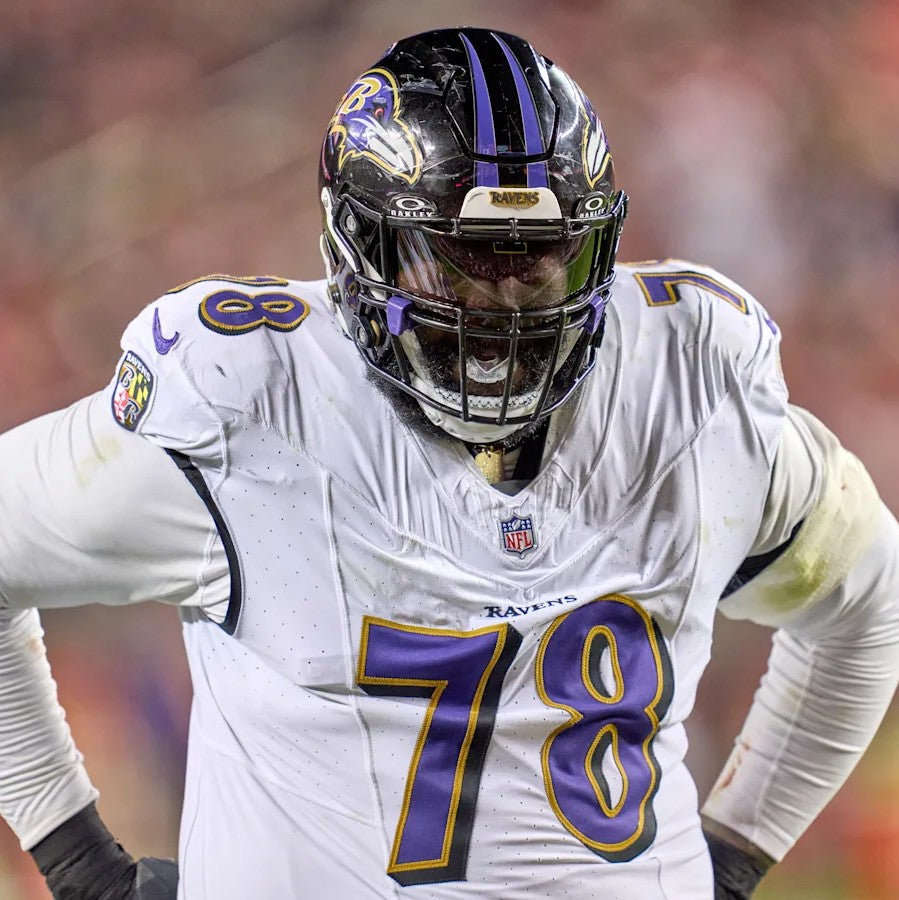Morgan Moses GAME-WORN💪10/15/23 Baltimore Ravens💜Nike NFL Jersey vs.Titans🌍vs. Titans (London Game)