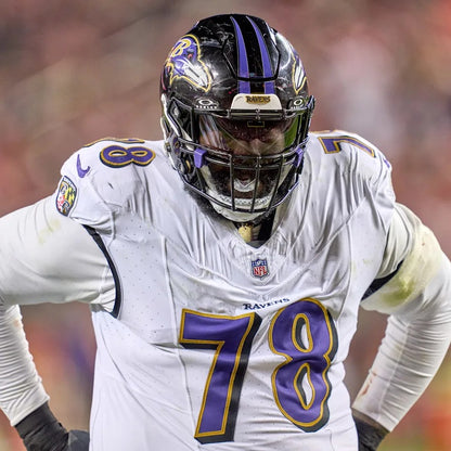 Morgan Moses GAME-WORN💪10/15/23 Baltimore Ravens💜Nike NFL Jersey vs.Titans🌍vs. Titans (London Game)