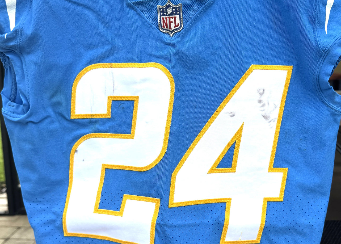 Nasir Adderley GAME-WORN🦾11/20/22 PHOTO MATCHED📸Los Angeles Chargers NFL Jersey 👕PSA🏆vs. Kansas City Chiefs